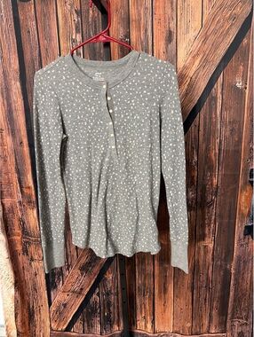 Aerie Medium Gray Long Sleeve Thermal Henley Top